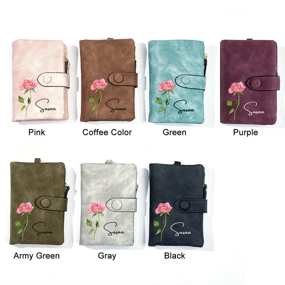 Personalized Name Colorful Birth Flower Wallet Card Holder Birthday Gift for her - mysiliconefoodbag