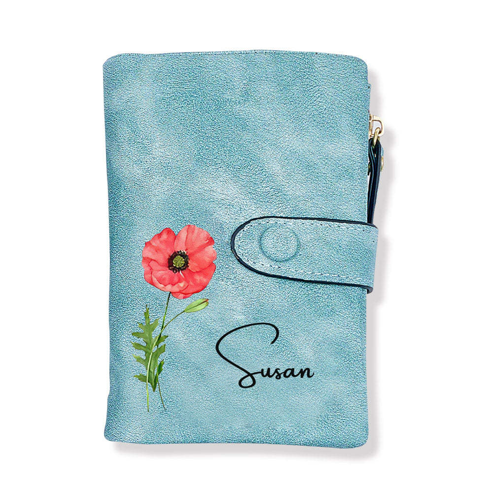 Personalized Name Colorful Birth Flower Wallet Card Holder Birthday Gift for her - mysiliconefoodbag