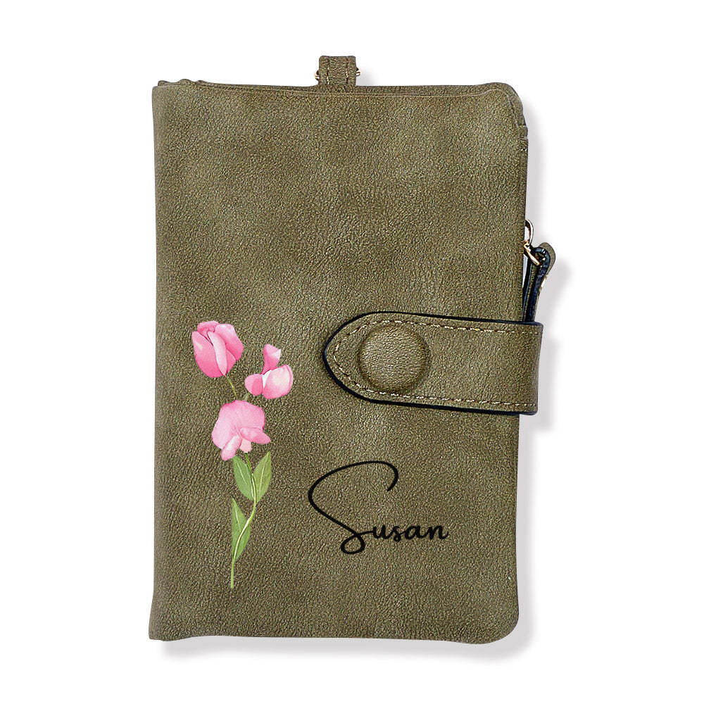 Personalized Name Colorful Birth Flower Wallet Card Holder Birthday Gift for her - mysiliconefoodbag