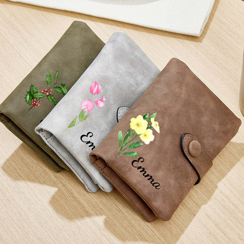Personalized Name Colorful Birth Flower Wallet Card Holder Birthday Gift for her - mysiliconefoodbag