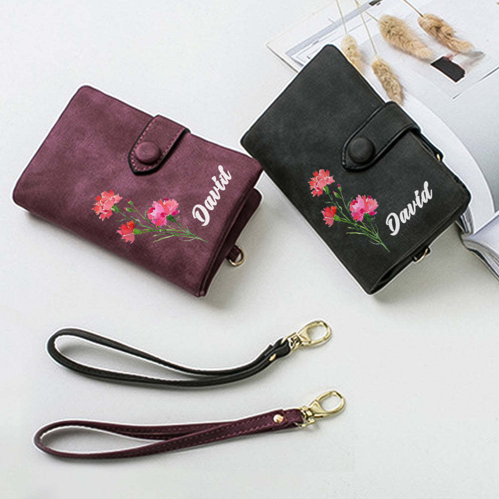 Personalized Name Colorful Birth Flower Wallet Card Holder Birthday Gift for her - mysiliconefoodbag