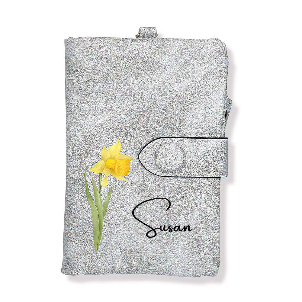 Personalized Name Colorful Birth Flower Wallet Card Holder Birthday Gift for her - mysiliconefoodbag