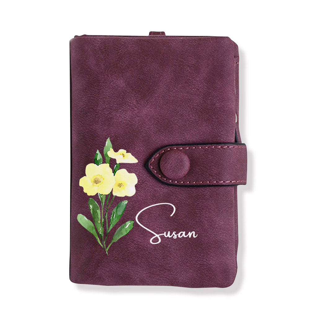 Personalized Name Colorful Birth Flower Wallet Card Holder Birthday Gift for her - mysiliconefoodbag