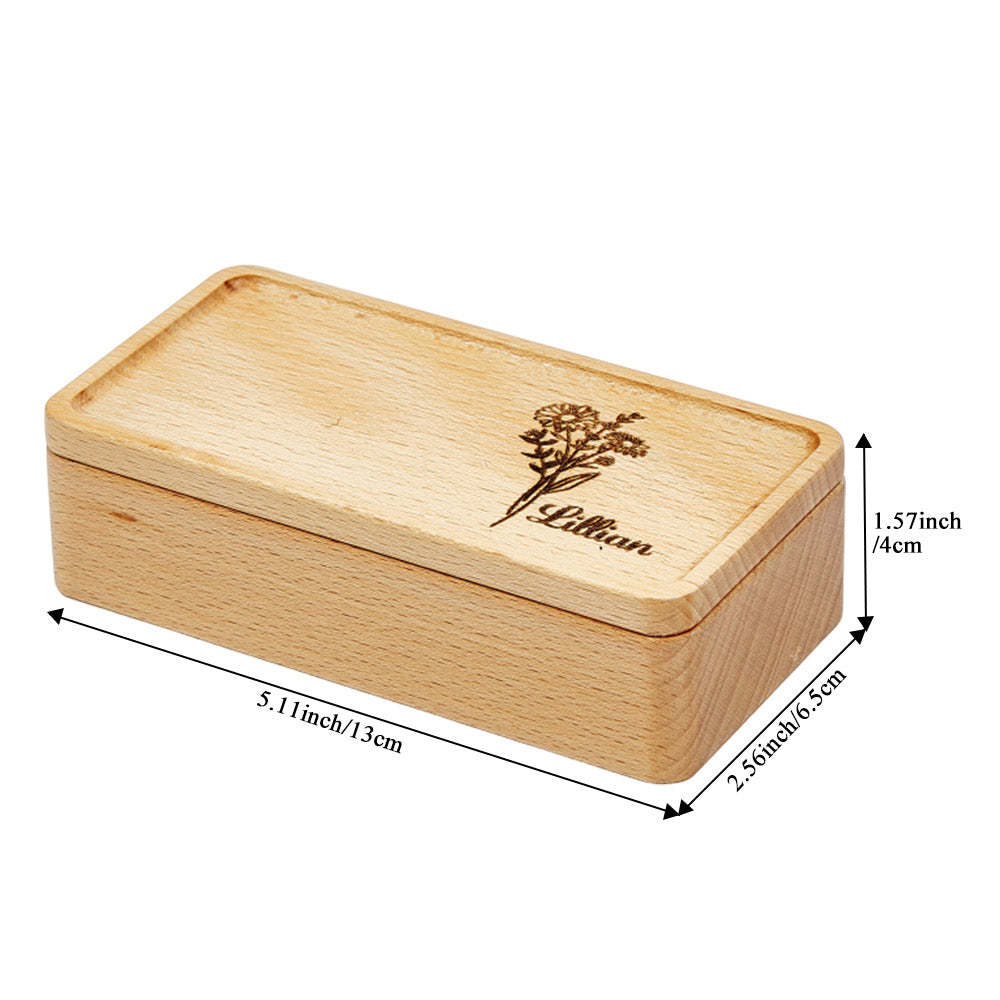 Personalized Birth Flower Jewelry Box Custom Name Jewelry Organizer Gift for Her - SantaSocks