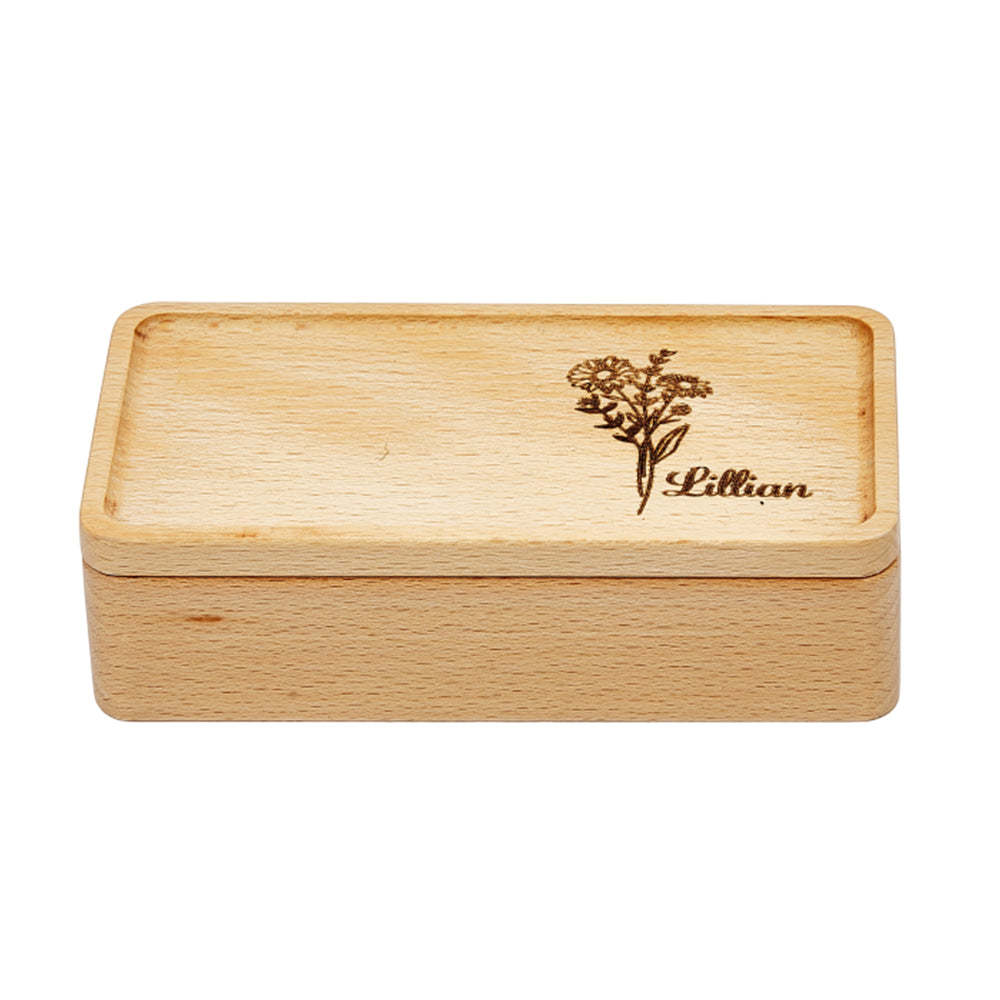 Personalized Birth Flower Jewelry Box Custom Name Jewelry Organizer Gift for Her - SantaSocks