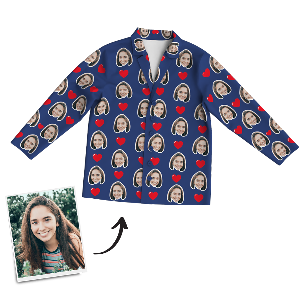Custom Photo Long Sleeve Pajamas, Sleepwear, Nightwear - Heart - mysiliconefoodbag