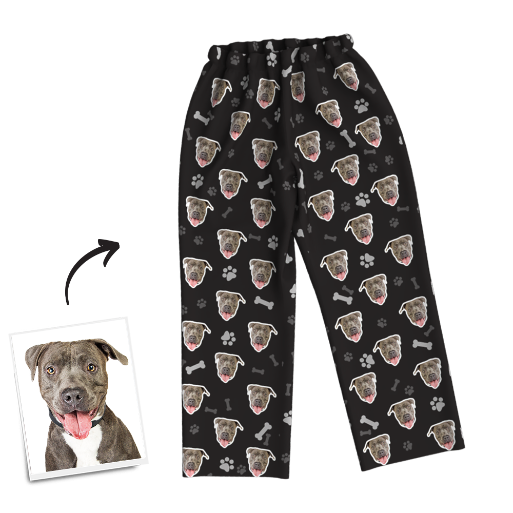 Custom Dog Photo Long Sleeve Pajamas, Sleepwear, Nightwear - Bone - mysiliconefoodbag