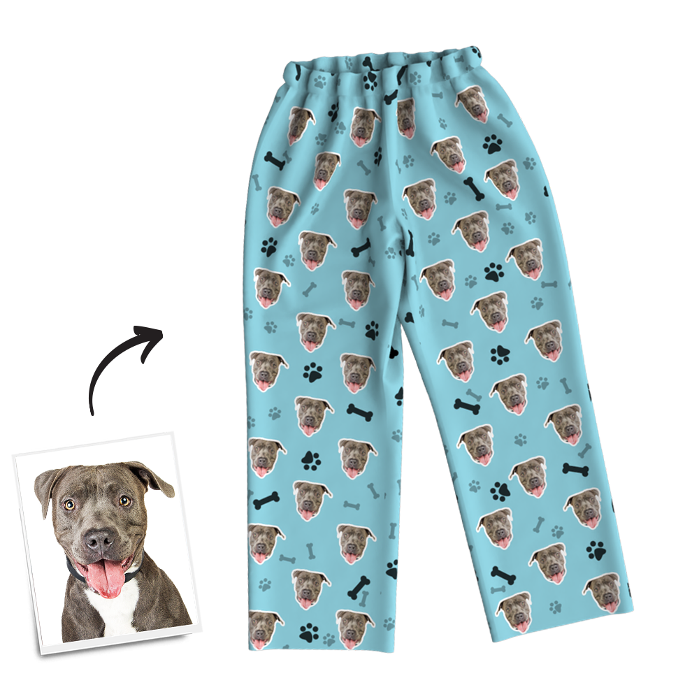Custom Dog Photo Long Sleeve Pajamas, Sleepwear, Nightwear - Bone - mysiliconefoodbag