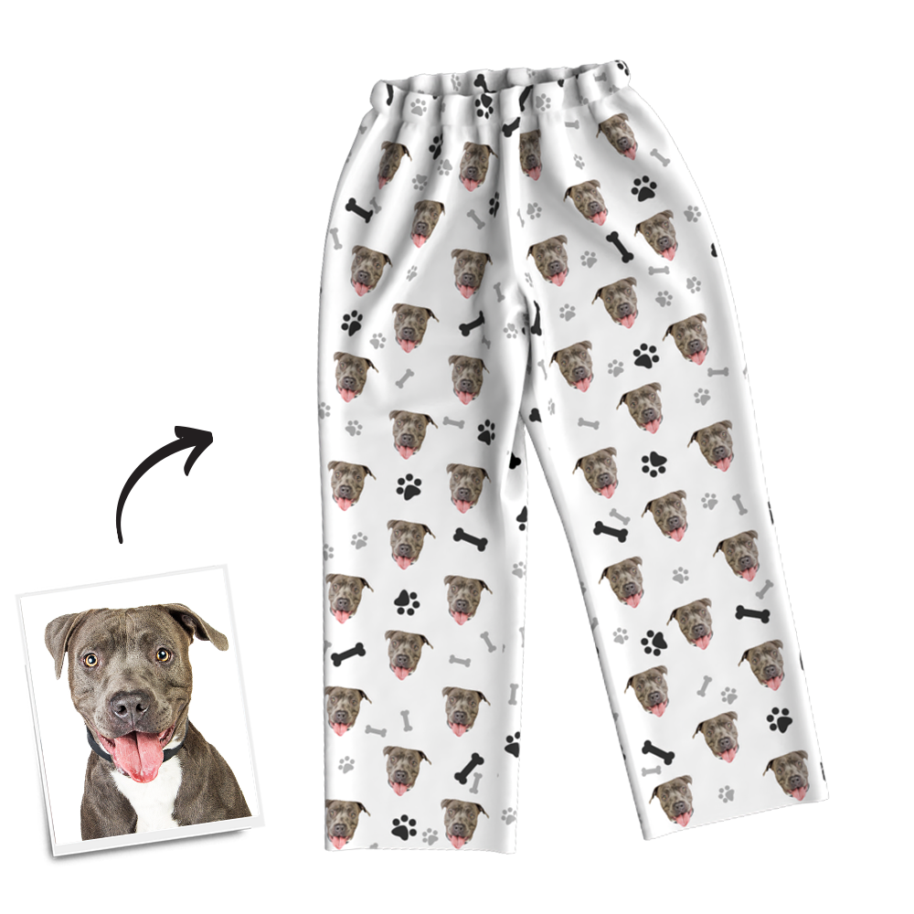 Custom Dog Photo Long Sleeve Pajamas, Sleepwear, Nightwear - Bone - mysiliconefoodbag