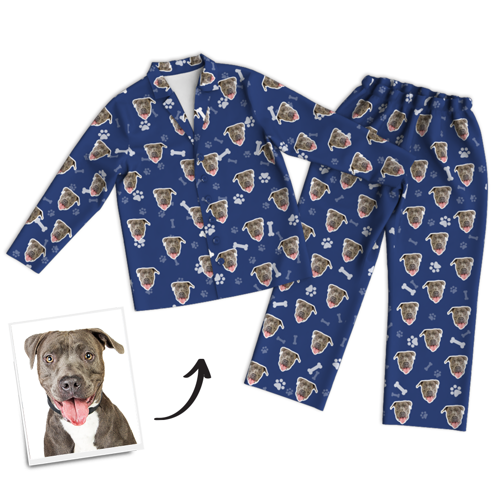 Custom Dog Photo Long Sleeve Pajamas, Sleepwear, Nightwear - Bone - mysiliconefoodbag