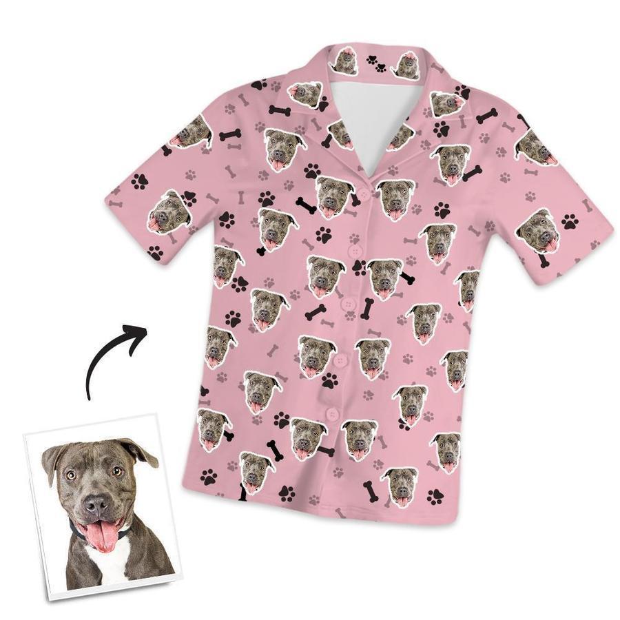 Custom Dog Face Short Sleeved Pajamas Personalised Pet Bone Pajamas - mysiliconefoodbag