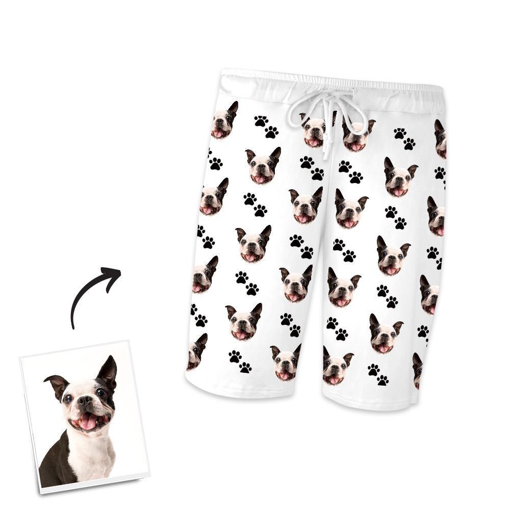 Custom Dog Photo Short Pajama Pants, Nightwear, Sleepwear, Footprints - mysiliconefoodbag