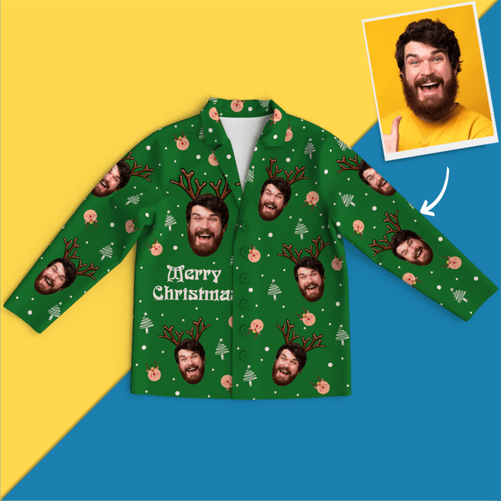Christmas Antlers Custom Face Black And White Pajamas for Christmas Gifts - mysiliconefoodbag