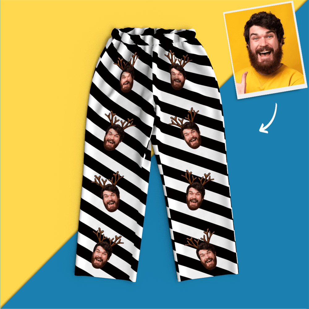 Christmas Antlers Custom Face Black And White Pajamas for Christmas Gifts - mysiliconefoodbag