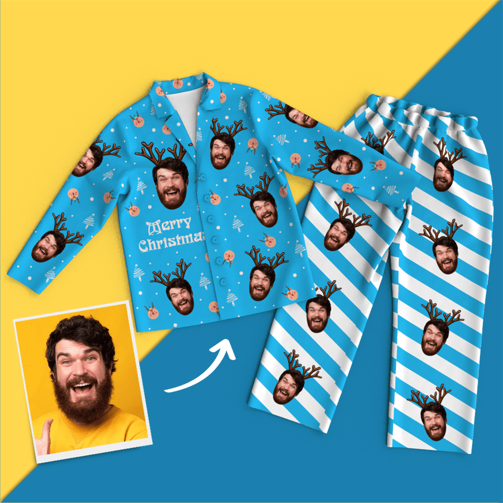 Christmas Antlers Custom Face Black And White Pajamas for Christmas Gifts - mysiliconefoodbag