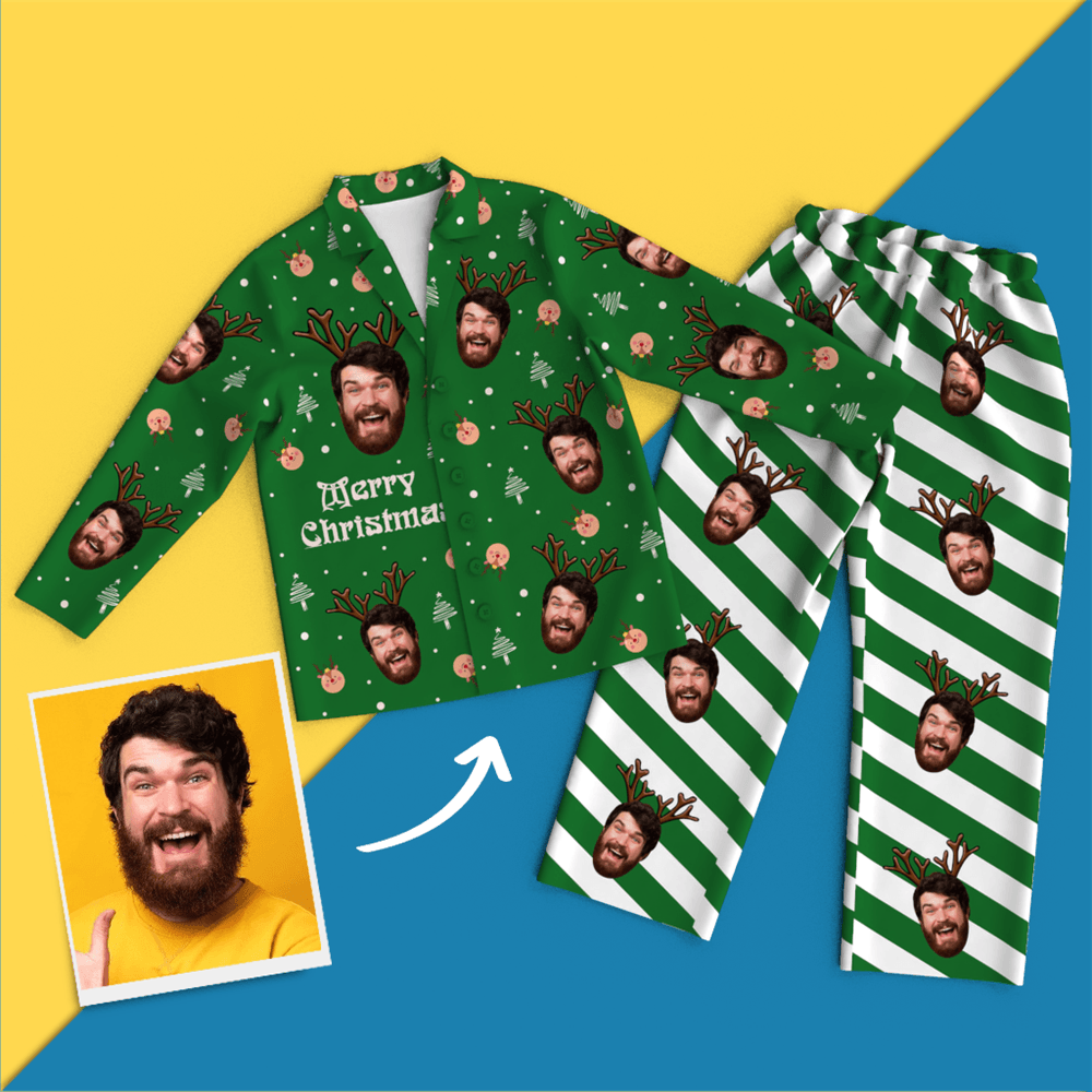 Christmas Antlers Custom Face Black And White Pajamas for Christmas Gifts - mysiliconefoodbag