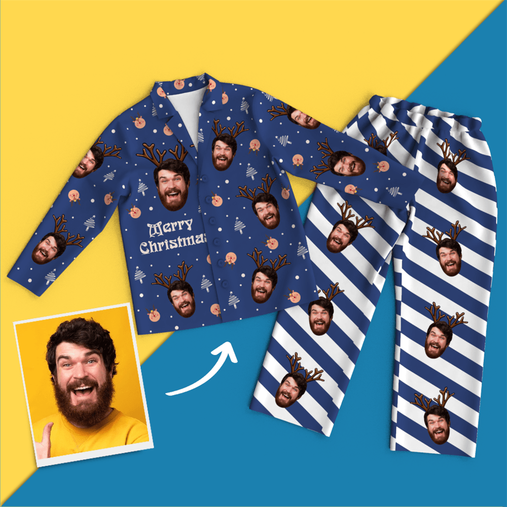 Christmas Antlers Custom Face Black And White Pajamas for Christmas Gifts - mysiliconefoodbag
