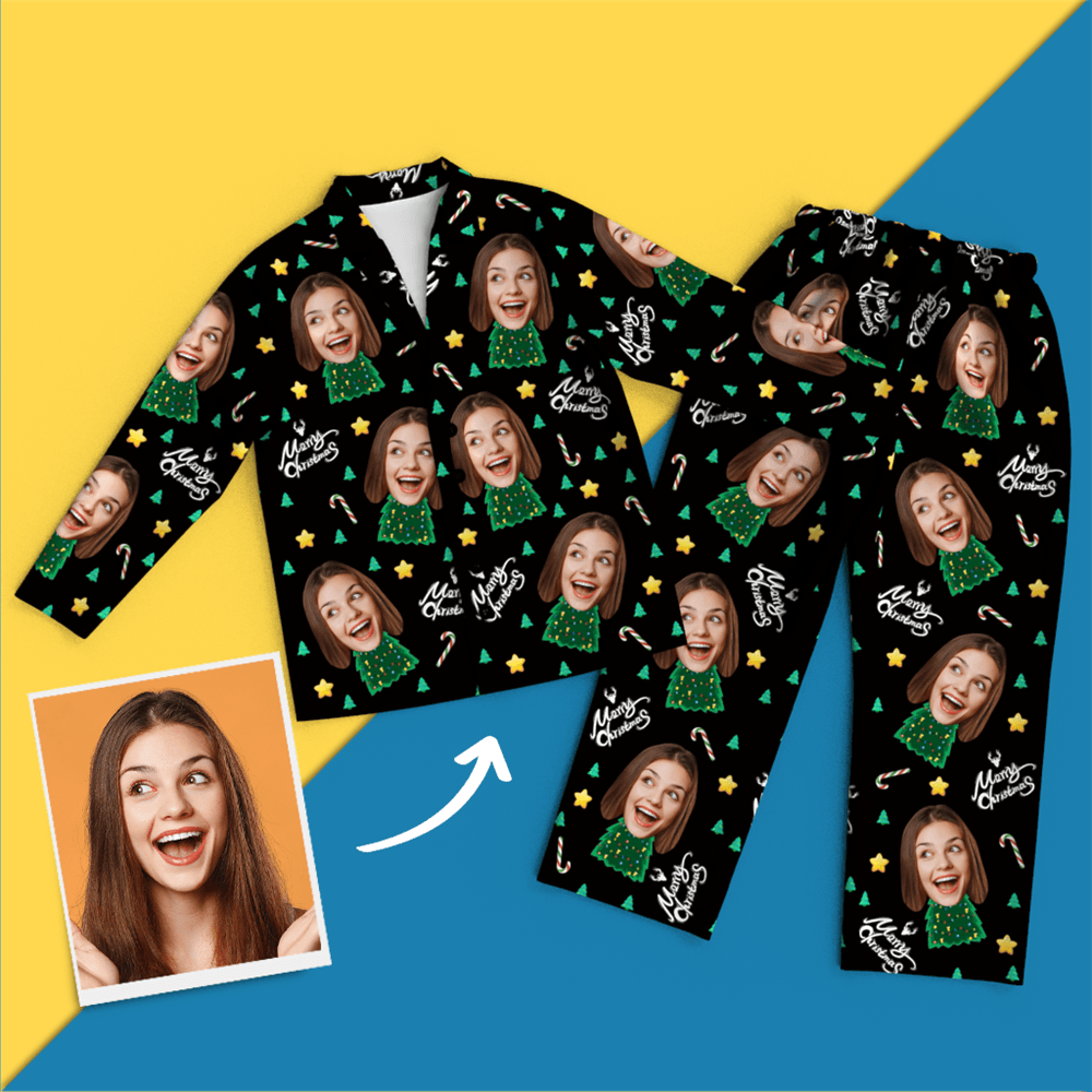 Christmas Gifts Custom Face On Pajamas Christmas Tree Pajamas - mysiliconefoodbag