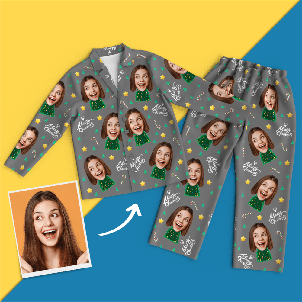 Christmas Gifts Custom Face On Pajamas Christmas Tree Pajamas - mysiliconefoodbag