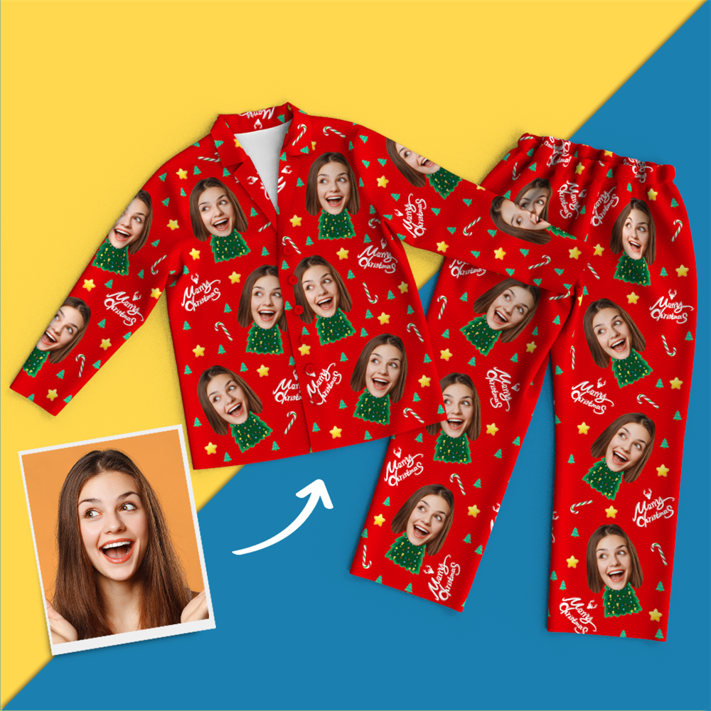 Christmas Gifts Custom Face On Pajamas Christmas Tree Pajamas - mysiliconefoodbag
