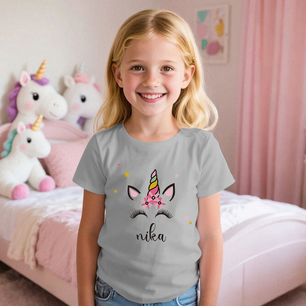 Custom Kid's Pajama Unicorn Style for Little Girls Soft Modal Fabric Homewear, Personalized PJ Sizes 39in to 59in Short Sleeve & Shorts