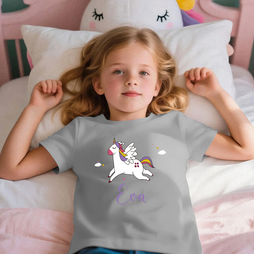 Custom Kid's Pajama Unicorn Style for Little Girls Soft Modal Fabric Homewear, Personalized PJ Sizes 39in to 59in Short Sleeve & Shorts