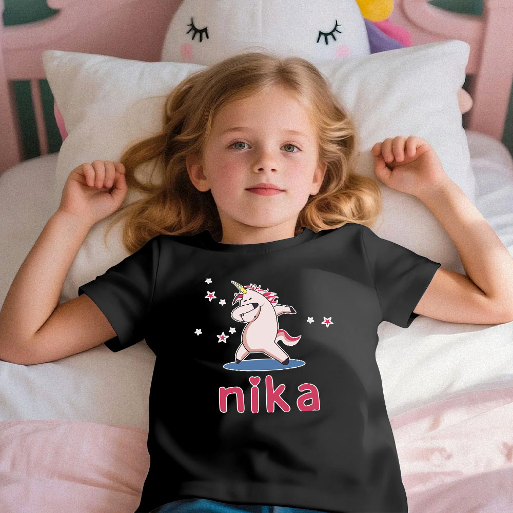 Custom Kid's Pajama Unicorn Style for Little Girls Soft Modal Fabric Homewear, Personalized PJ Sizes 39in to 59in Short Sleeve & Shorts