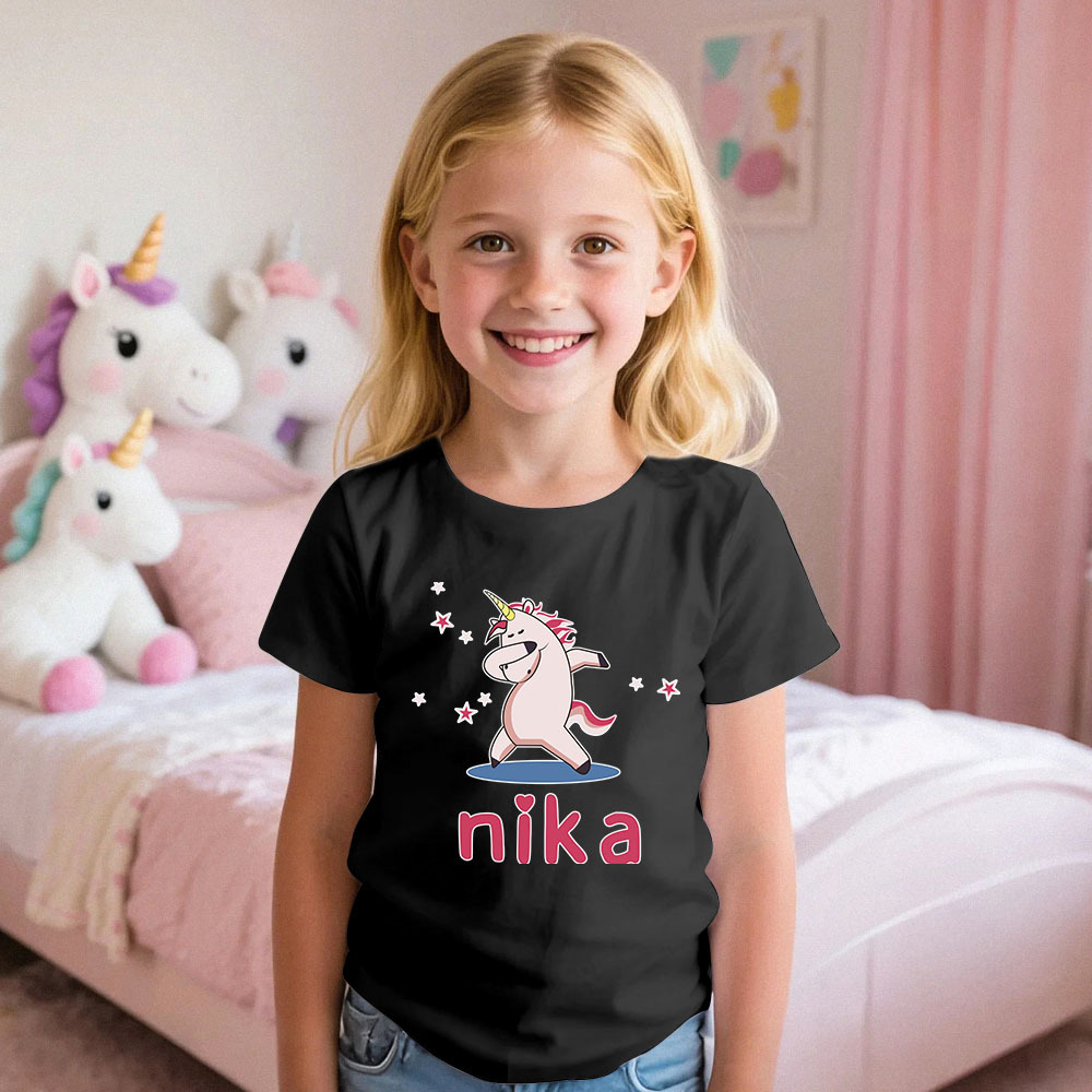 Custom Kid's Pajama Unicorn Style for Little Girls Soft Modal Fabric Homewear, Personalized PJ Sizes 39in to 59in Short Sleeve & Shorts