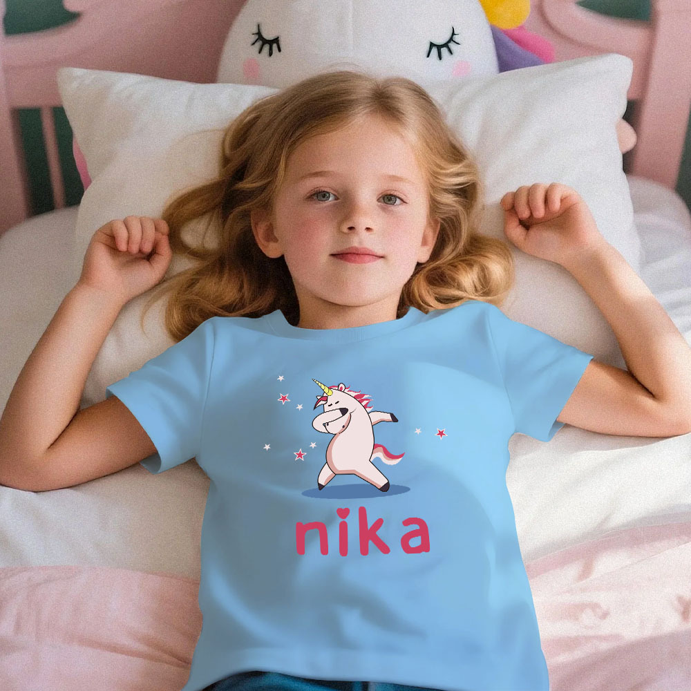 Custom Kid's Pajama Unicorn Style for Little Girls Soft Modal Fabric Homewear, Personalized PJ Sizes 39in to 59in Short Sleeve & Shorts