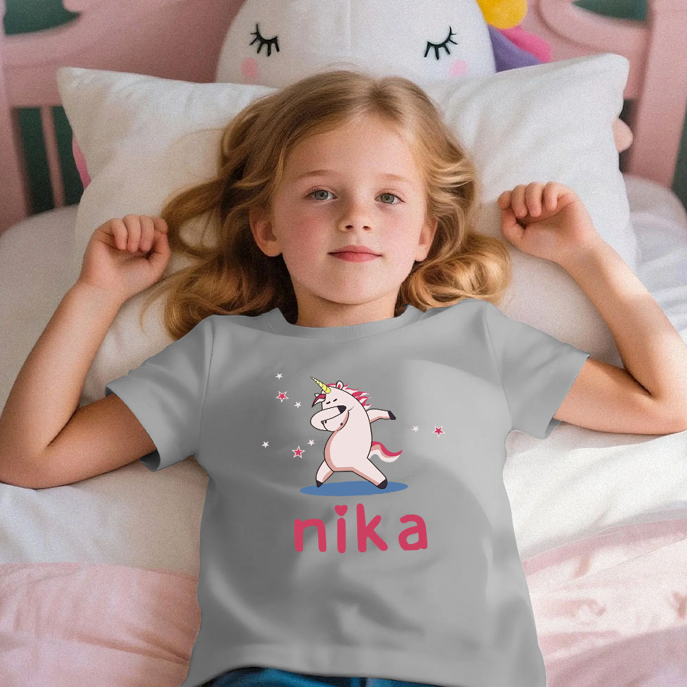 Custom Kid's Pajama Unicorn Style for Little Girls Soft Modal Fabric Homewear, Personalized PJ Sizes 39in to 59in Short Sleeve & Shorts