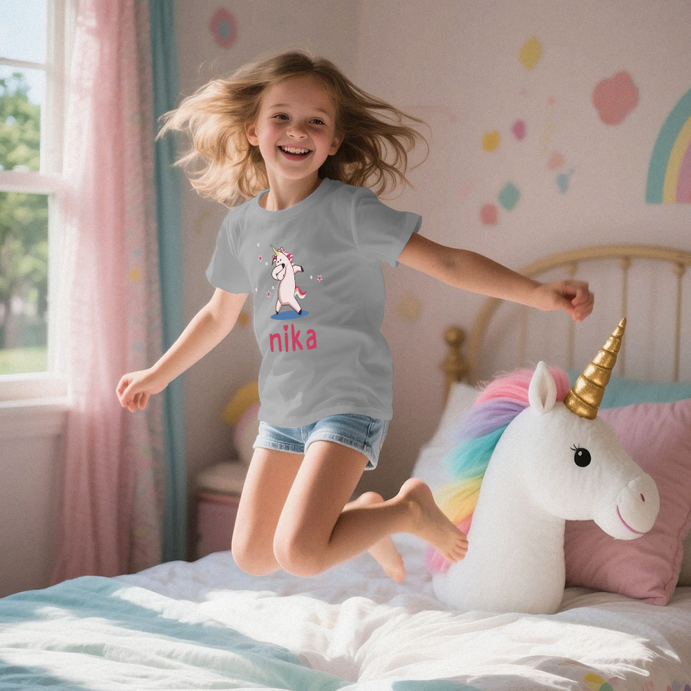 Custom Kid's Pajama Unicorn Style for Little Girls Soft Modal Fabric Homewear, Personalized PJ Sizes 39in to 59in Short Sleeve & Shorts