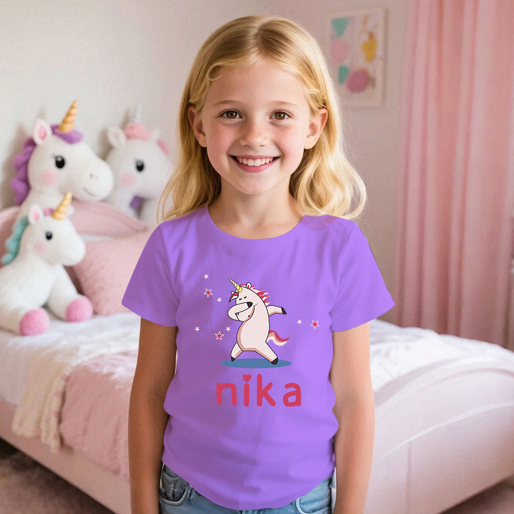 Custom Kid's Pajama Unicorn Style for Little Girls Soft Modal Fabric Homewear, Personalized PJ Sizes 39in to 59in Short Sleeve & Shorts