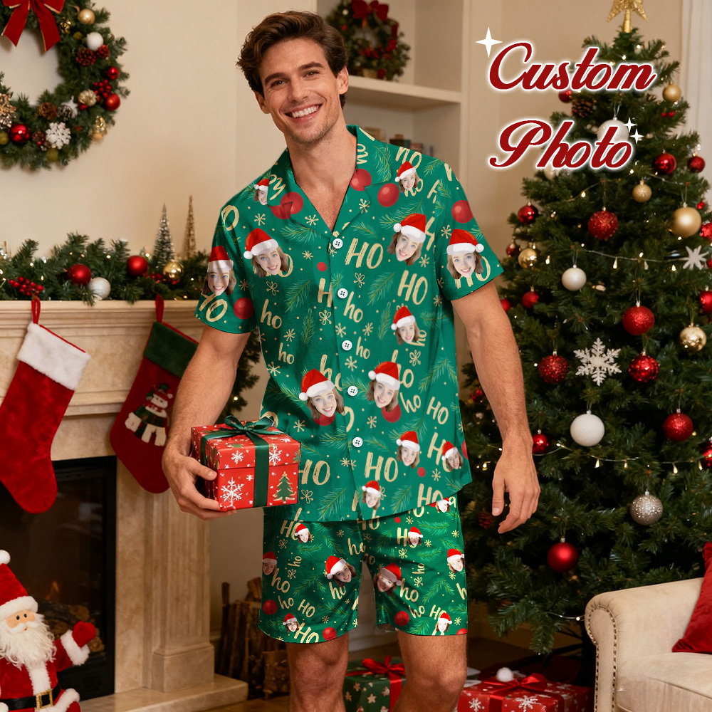 Custom Christmas Pajamas,Personalized Face Short Pajama Set for Men/Women,Custom Pyjamas with Photo,Couple PJs,Christmas Gift,Holiday