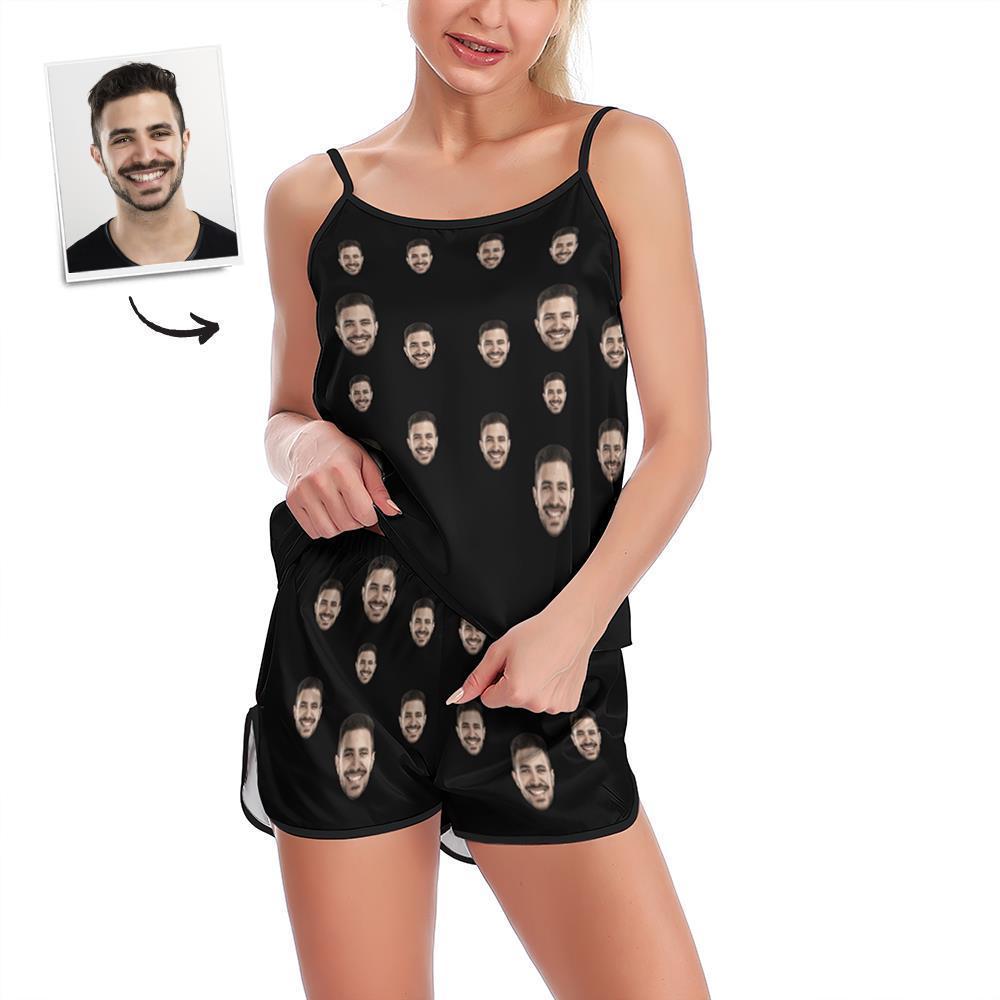 Custom Face Pajamas Suspender Sleepcoat Shorts Lingerie Set Summer Sleepwear - Face - mysiliconefoodbag