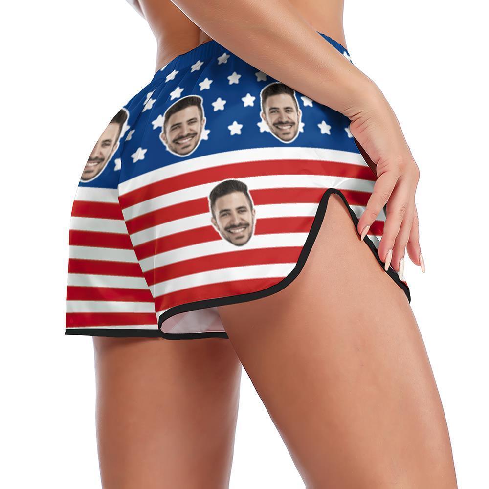 Custom Face Pajamas Suspender Sleepcoat Shorts Lingerie Set Summer Sleepwear - USA Flag - mysiliconefoodbag