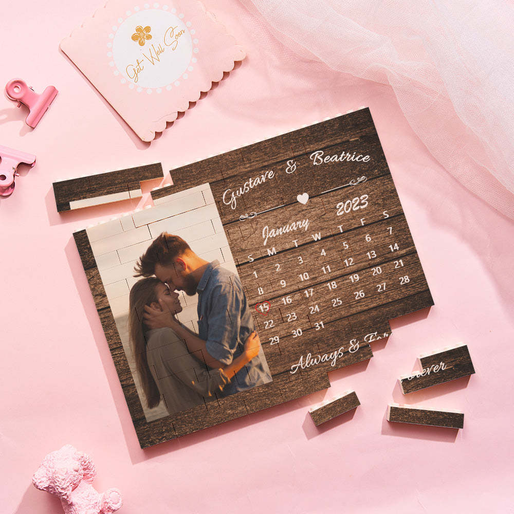 Custom Building Block Puzzle Horizontal Trio Photo Brick Calendar Anniversary Valentine Gift - mysiliconefoodbag