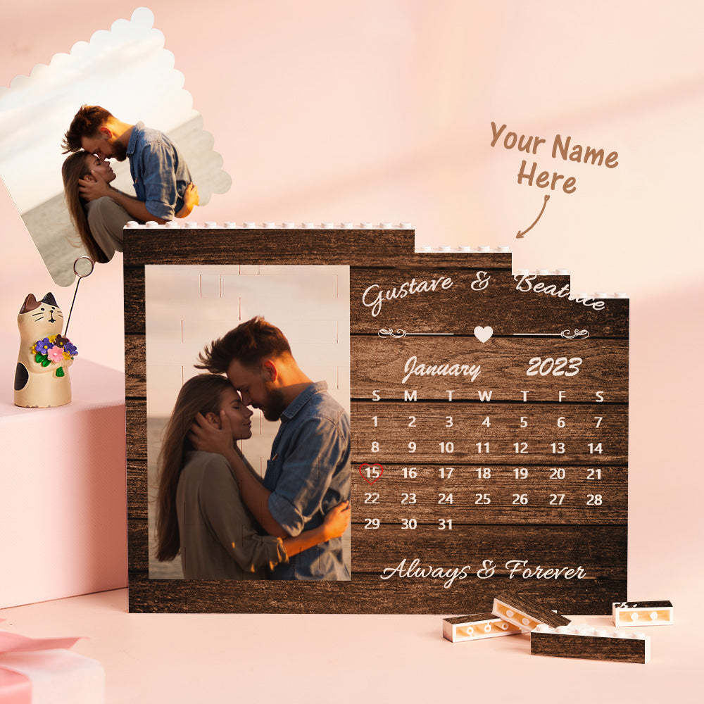 Custom Building Block Puzzle Horizontal Trio Photo Brick Calendar Anniversary Valentine Gift - mysiliconefoodbag