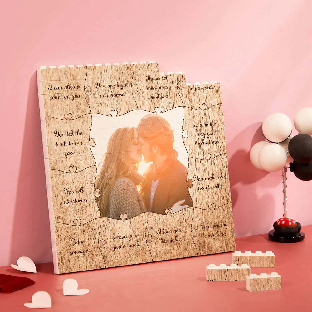 Custom Building Block Puzzle Square Photo Brick Write 12 Reasons to Love Him/Her - mysiliconefoodbag