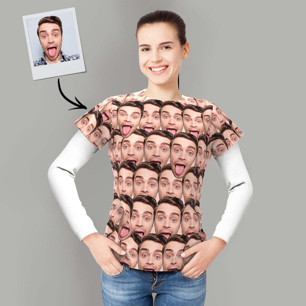 Custom T-shirt Personalized Shirt My Face All Over Print Tee Mash Face Women's T-shirt