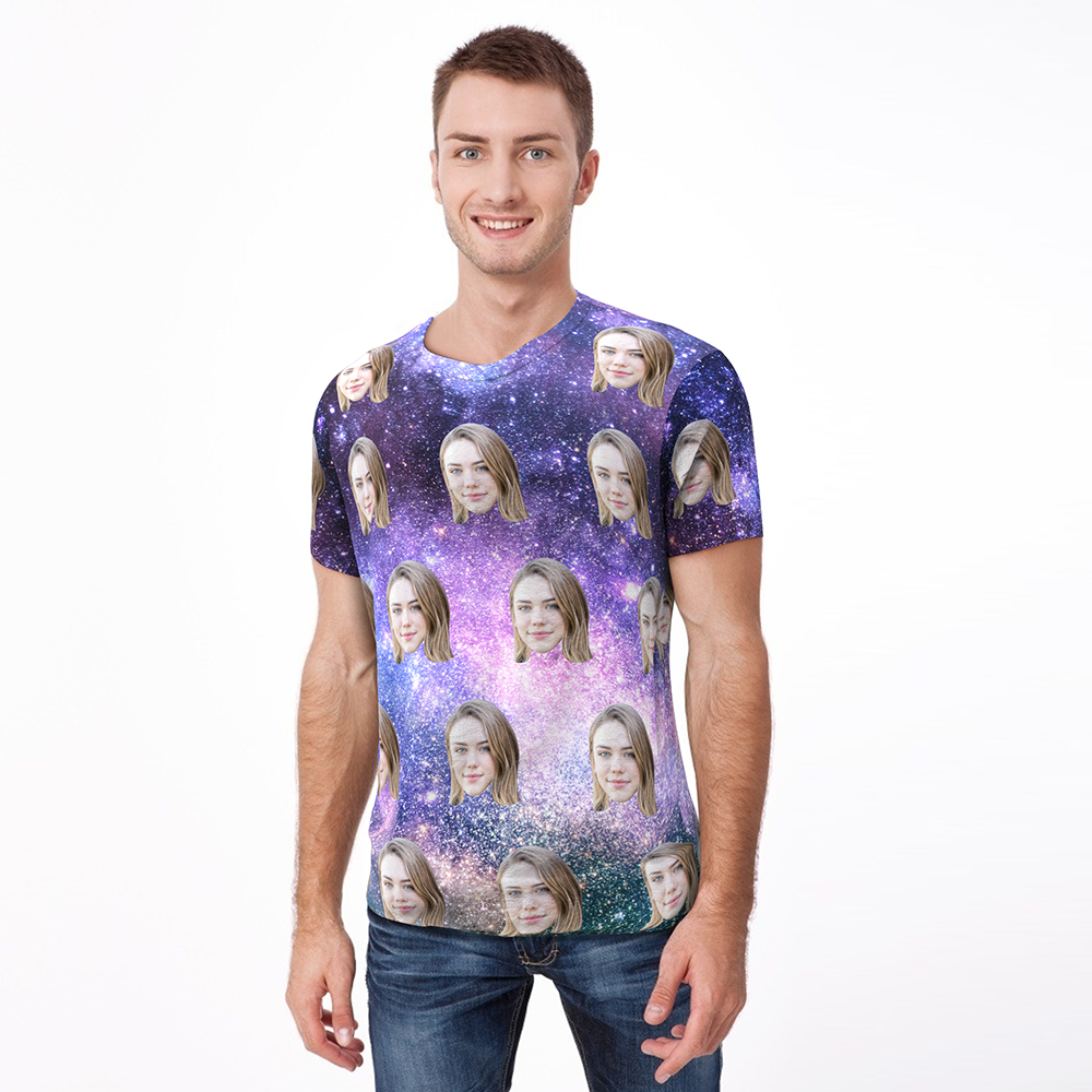 Custom All Over Print Unisex T-shirt Personalized Face In Galaxy Shirt