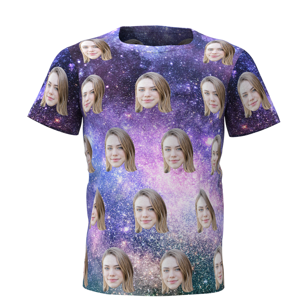 Custom All Over Print Unisex T-shirt Personalized Face In Galaxy Shirt