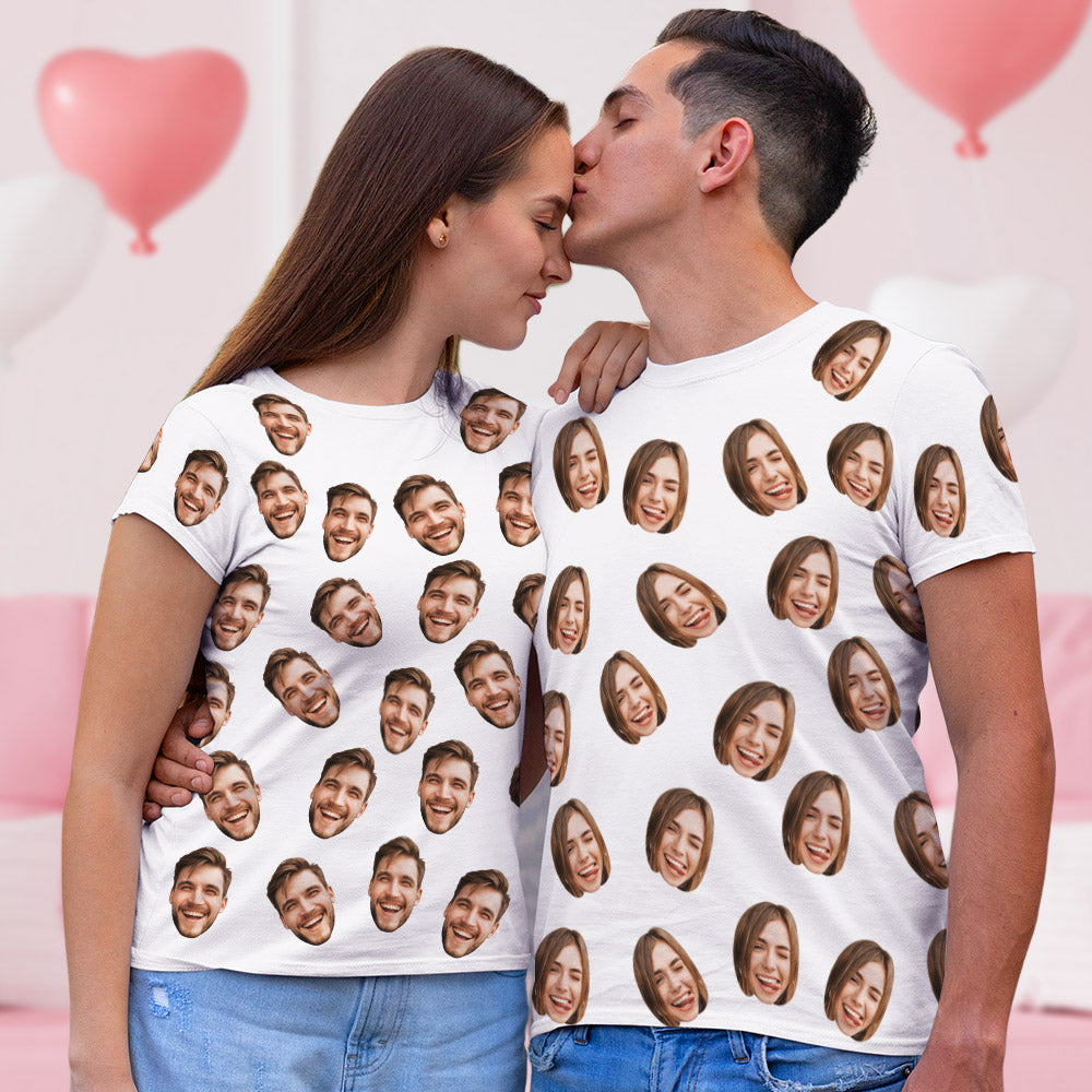 Valentine's Day Custom My Face All Over Print Tee Personalized Face Shirt Men's T-shirt