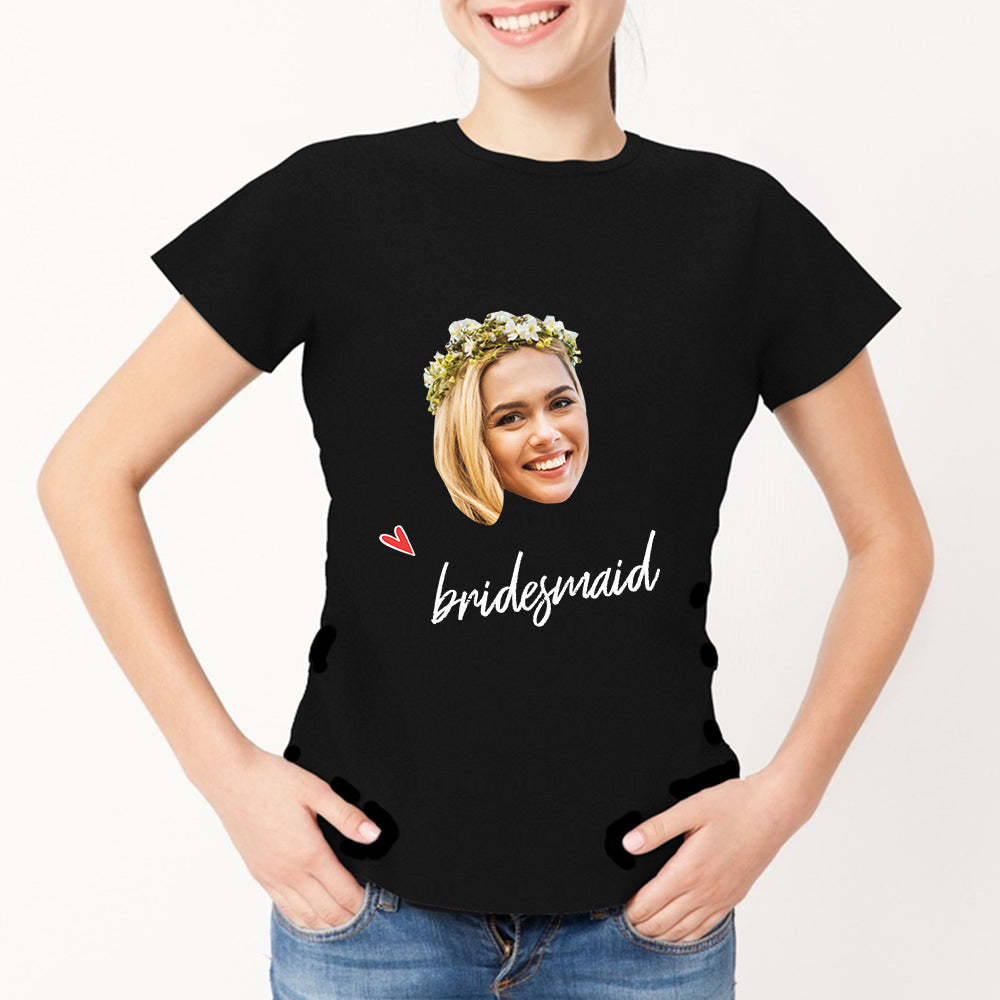 Custom Photo Name Woman T-shirt For Wedding Bride
