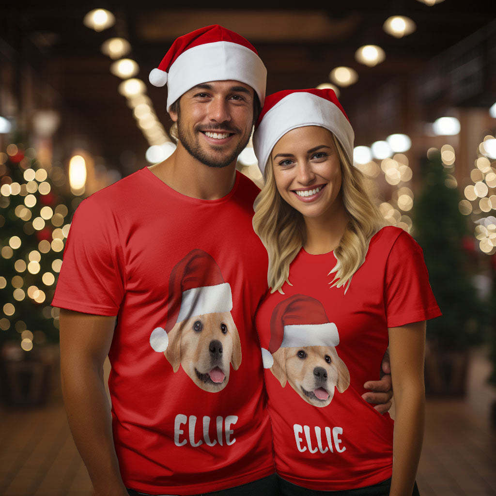 Custom Face Printed T-Shirt Personalized Pet and Name On Christmas Shirt Gifts
