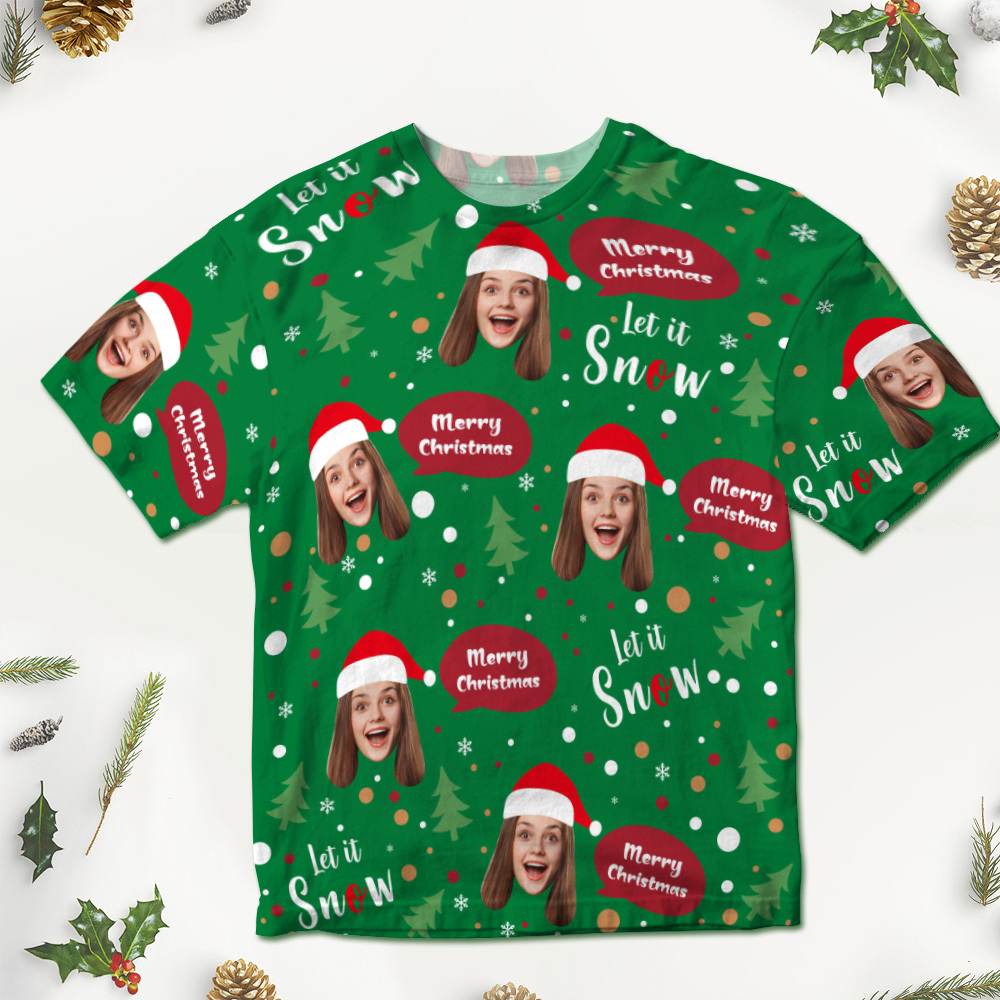Custom Face T-shirt Christmas Gifts Santa Face Christmas T-shirt