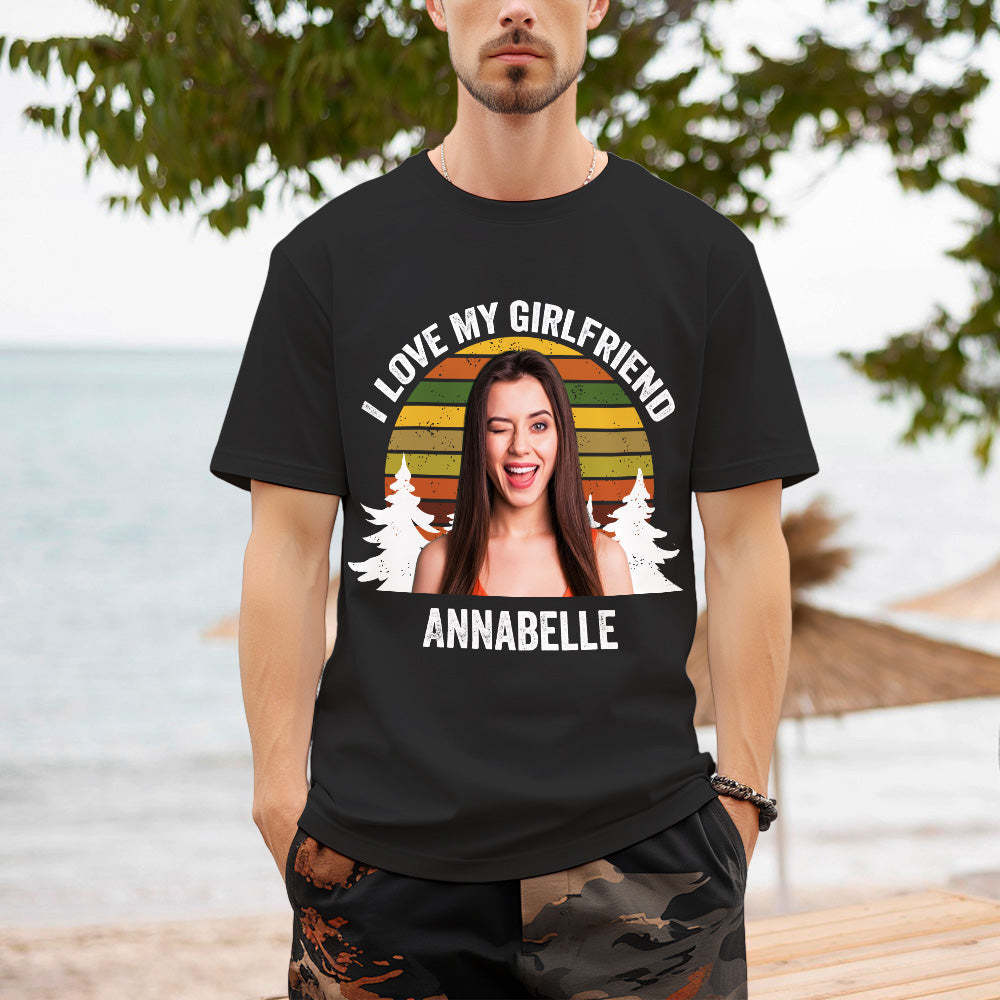 Custom Photo and Text Retro Sunset T-shirt Personalized Vintage Tee - MyFaceSocks