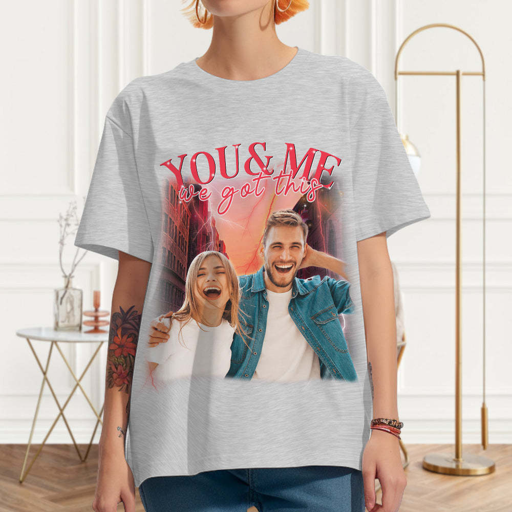 Custom Photo Vintage Tee Personalized Couple Name T-shirt - MyFaceSocks