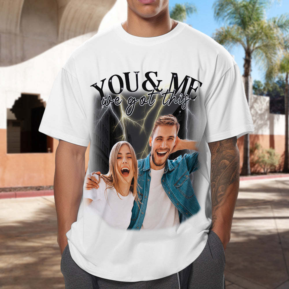 Custom Photo Vintage Tee Personalized Couple Name T-shirt - MyFaceSocks