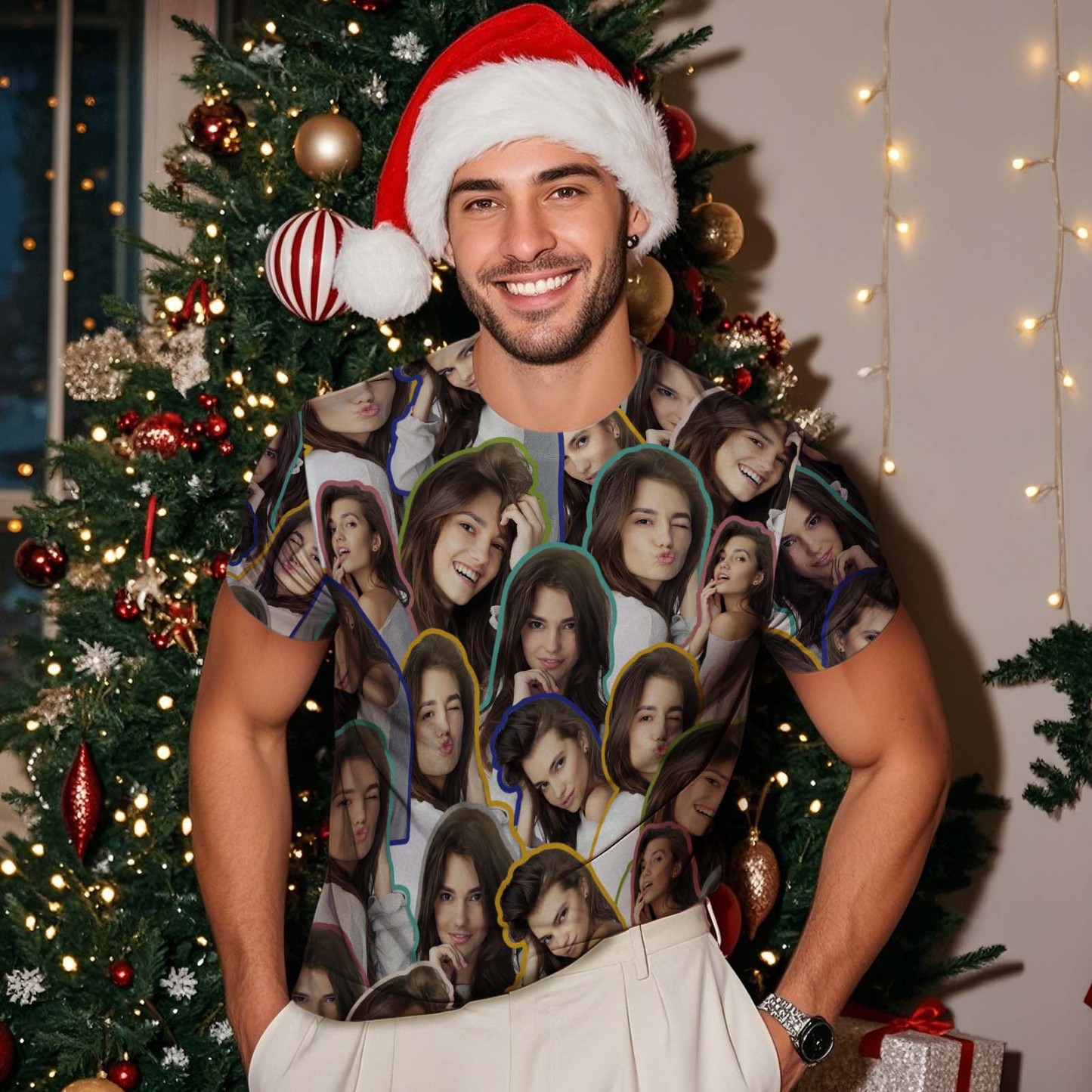 Custom Photo All Over Print Tee 5 photos Print Unisex T-shirt Gift