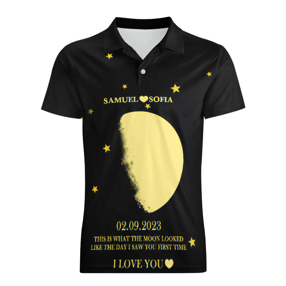 Men's Custom Moon Phase and Names Polo Shirt Personalized Golf Shirts - mysiliconefoodbag